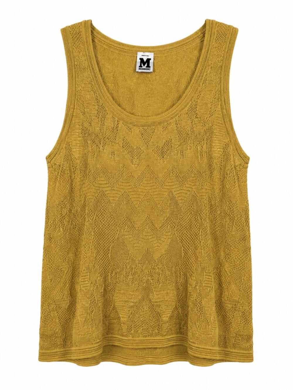 M Missoni Open Knit Tank Top Yellow Size IT 40 Sleeveless Scoop Neck Italy